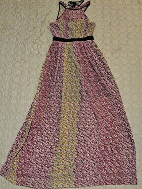 BCBGeneration Floral Halter Maxi Dress with Black Waistband Sz 2